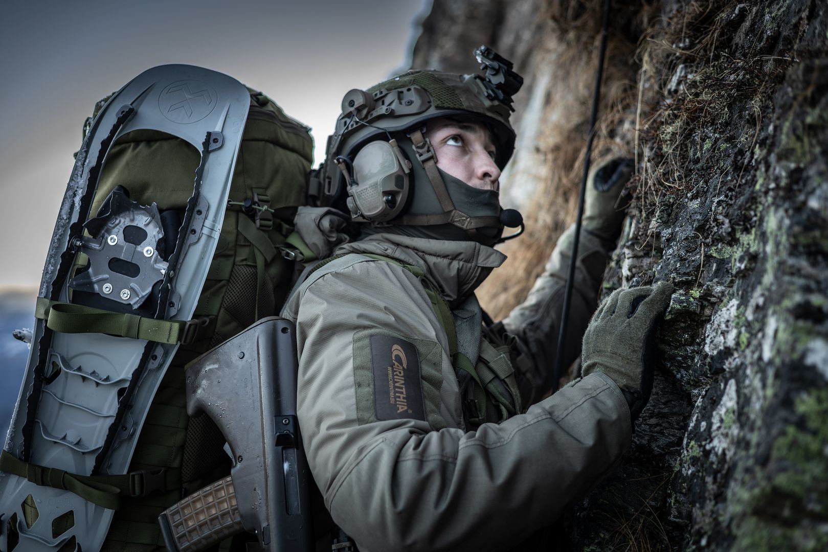 Soldier in mountainous terrain wearing Carinthia gear